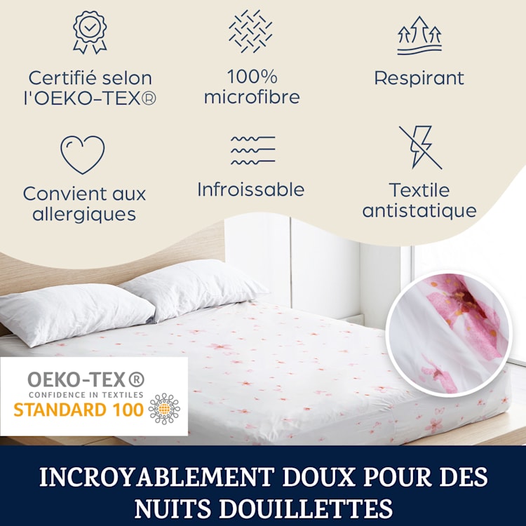 Soft Wonder édition drap housse 180-200 x 200 cm Mikrofaser Fleurs Roses