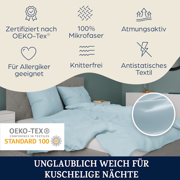 Traumwolle Biber-Bettwäsche 200x200 cm Hellblau