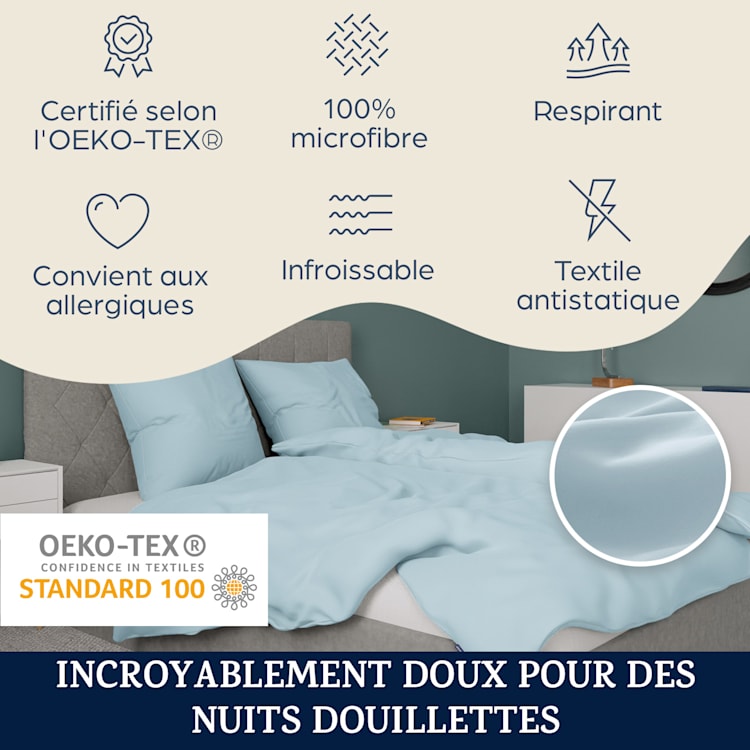 Traumwolle Parure de lit en coton Biber 200x200 cm Bleu Clair