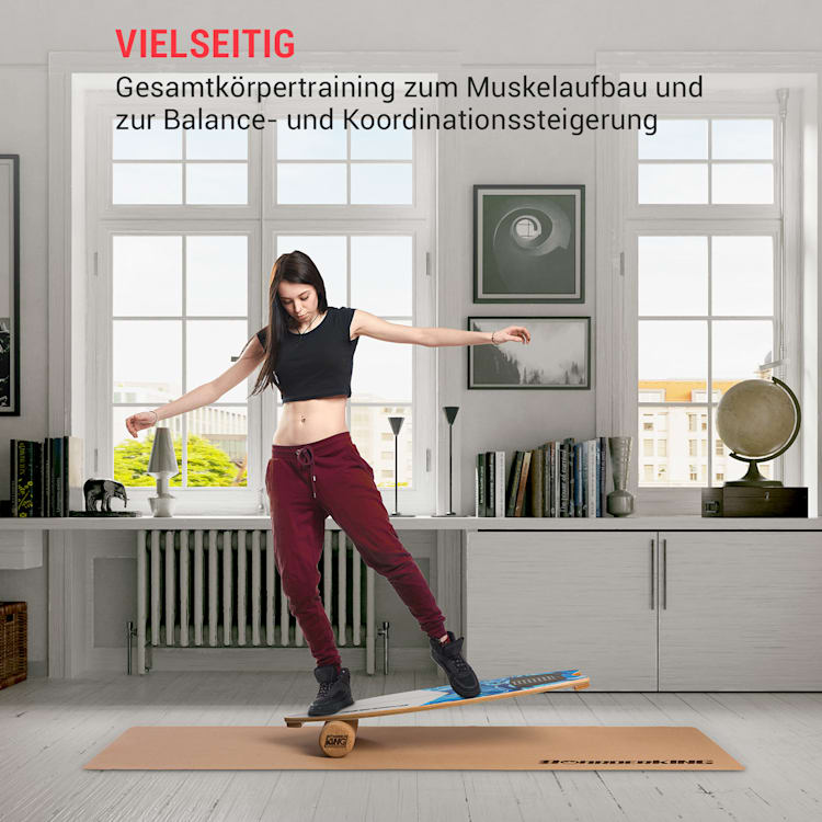 Indoorboard Wave Balance Board + Matte + Rolle Holz / Kork Surf