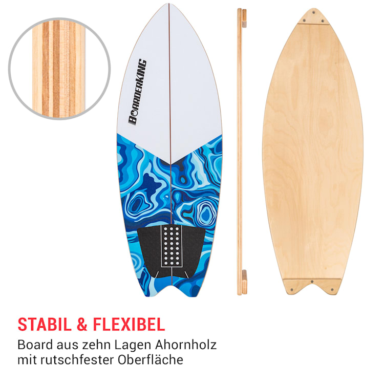 Indoorboard Wave Balance Board + Matte + Rolle Holz / Kork Surf