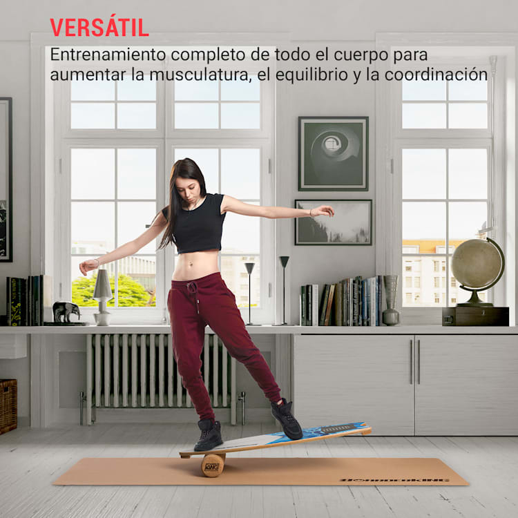 Indoorboard Wave Tabla de equilibro + Esterilla + Rodillo Madera/Corcho Surf