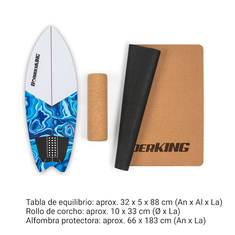 Indoorboard Wave Tabla de equilibro + Esterilla + Rodillo Madera/Corcho Surf