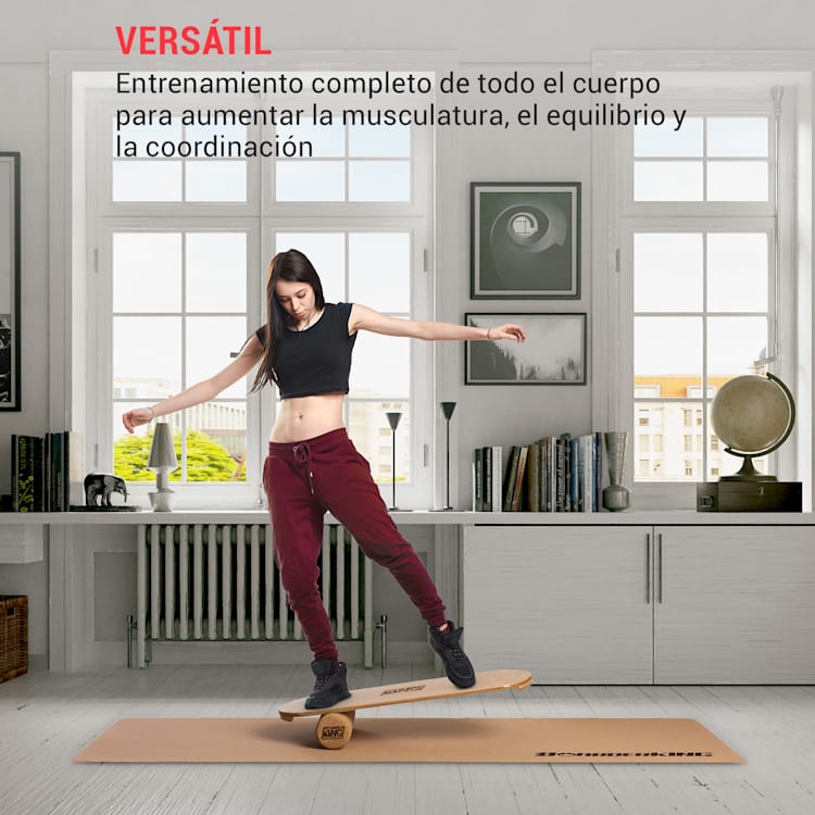 Indoorboard Classic Tabla de equilibro + Esterilla + Rodillo Madera/Corcho Roja Natural