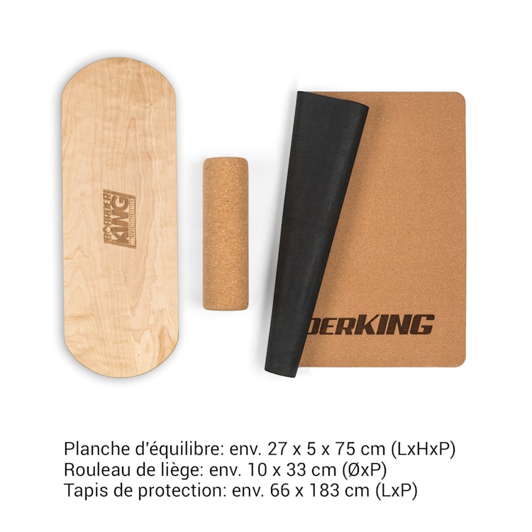 Indoorboard Classic planche d'équilibre + tapis + rouleau bois / liège rouge Nature