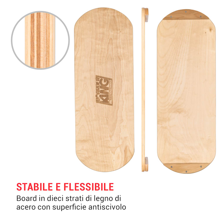 Indoorboard Classic, Balance Board + Tappetino + Rullo, Legno/Sughero, rosso