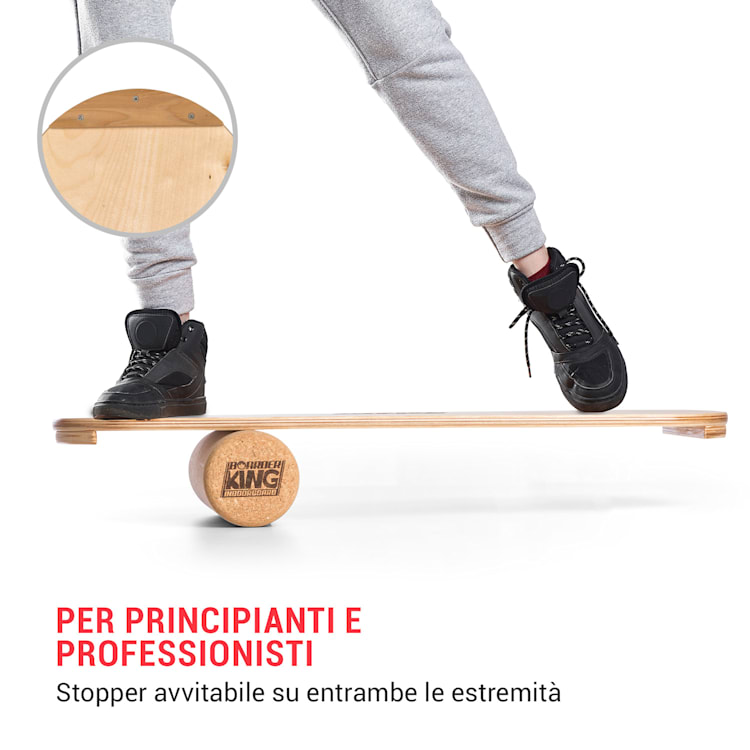 Indoorboard Classic, Balance Board + Tappetino + Rullo, Legno/Sughero, rosso