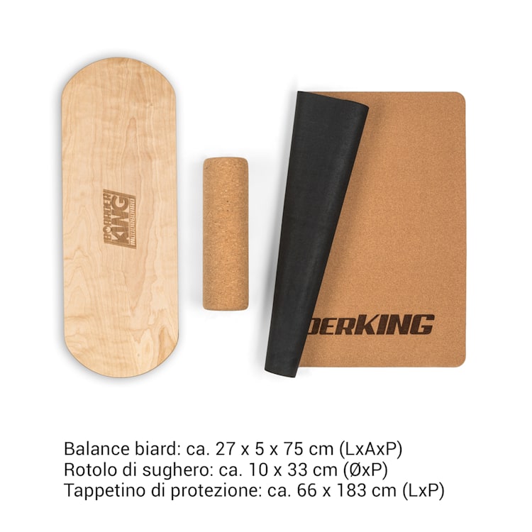Indoorboard Classic, Balance Board + Tappetino + Rullo, Legno/Sughero, rosso