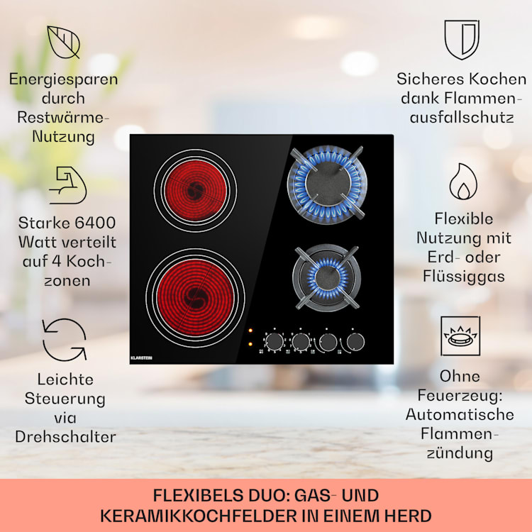 MultiChef 4 Kombi-Gaskochfeld Gas/Glaskeramik 4 Zonen 4