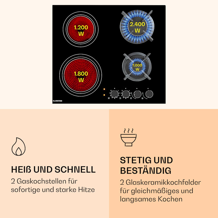 MultiChef 4 Kombi-Gaskochfeld Gas/Glaskeramik 4 Zonen 4