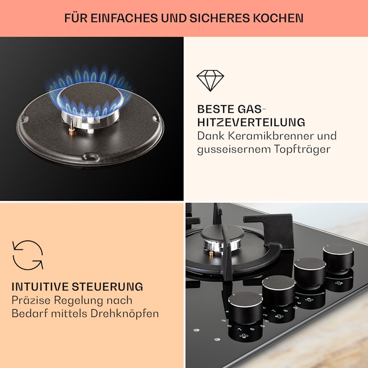 MultiChef 4 Kombi-Gaskochfeld Gas/Glaskeramik 4 Zonen 4