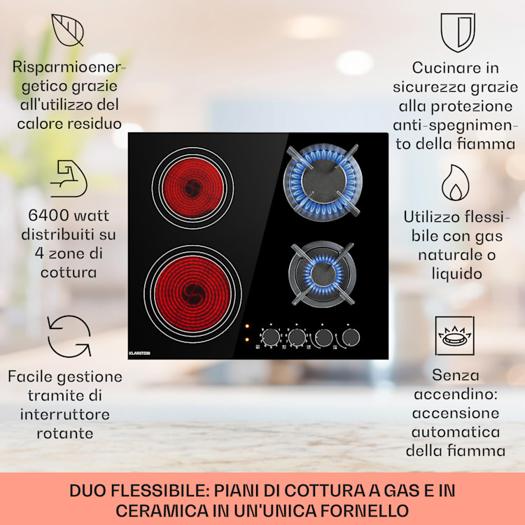 MultiChef 4 Piano cottura combinato gas/vetroceramica 4 zone 4