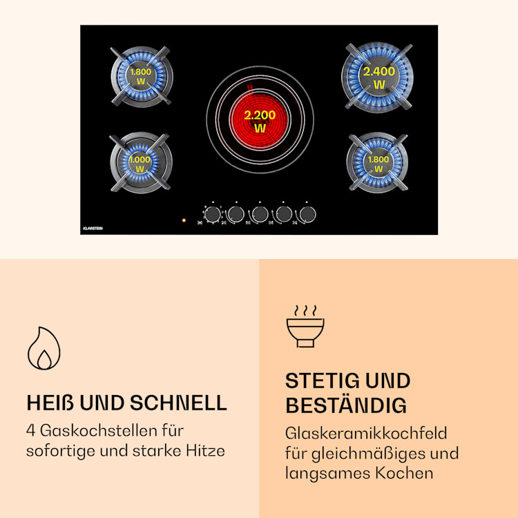 MultiChef 5 Kombi-Gaskochfeld Gas/Glaskeramik 5 Zonen 5