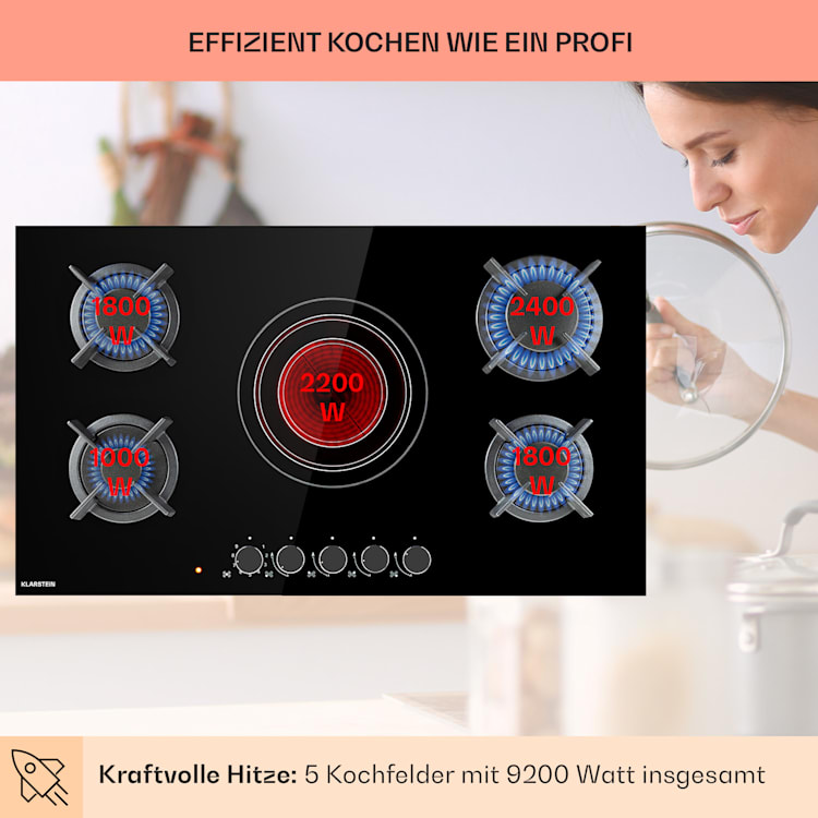 MultiChef 5 Kombi-Gaskochfeld Gas/Glaskeramik 5 Zonen 5