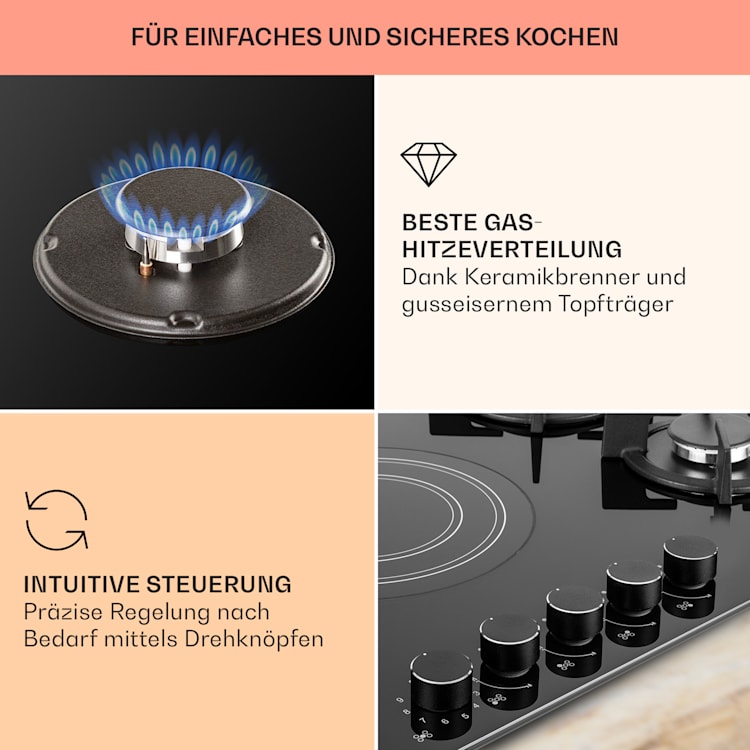 MultiChef 5 Kombi-Gaskochfeld Gas/Glaskeramik 5 Zonen 5
