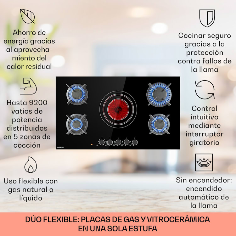 Placa de gas combinada MultiChef 5 gas/vitrocerámica, 5 zonas 5