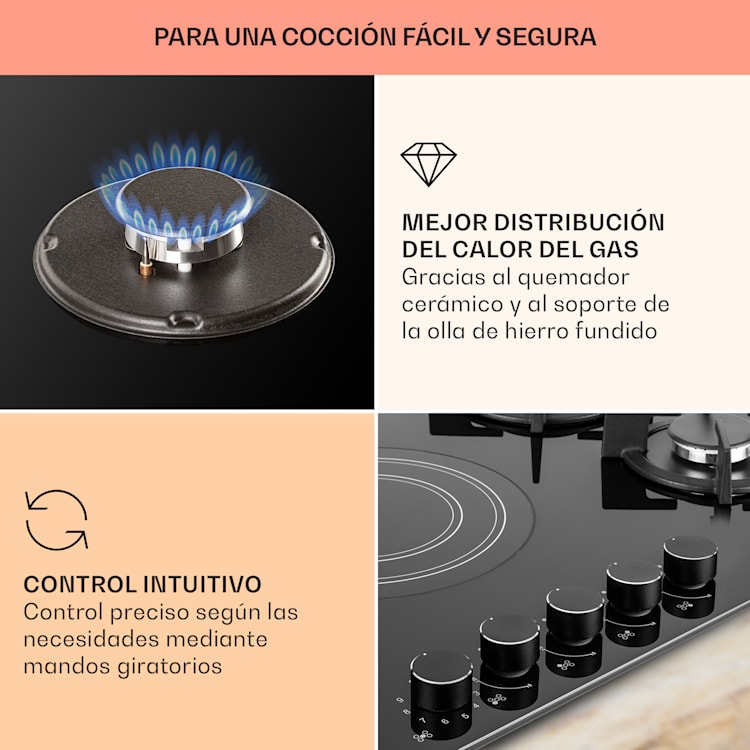 Placa de gas combinada MultiChef 5 gas/vitrocerámica, 5 zonas 5