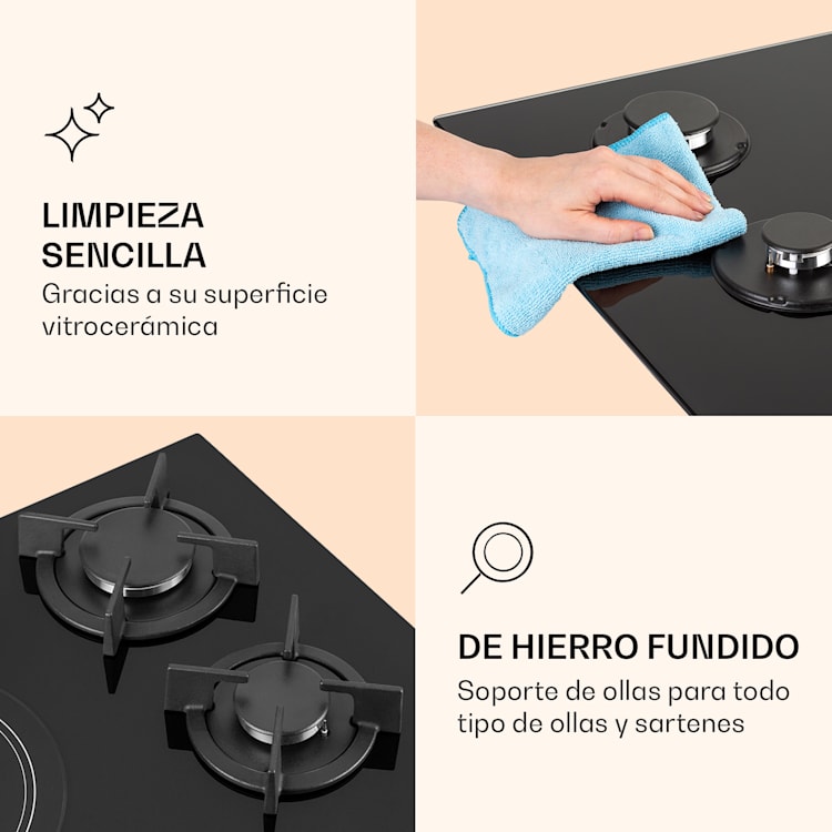 Placa de gas combinada MultiChef 5 gas/vitrocerámica, 5 zonas 5