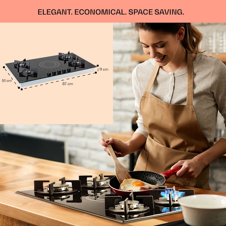 MultiChef 5, plită cu gaz combinată, gaz / sticlă ceramică, 5 zone 90 cm | Plită pe gaz și ceramică | Negru