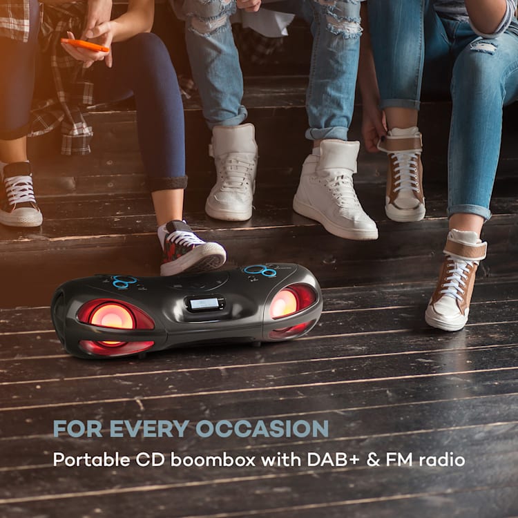 Spacewoofer DAB - Boombox, lettore CD, DAB+, FM, Bluetooth, telecomando, LED