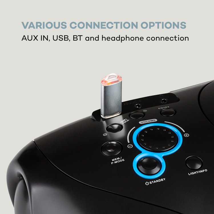 Spacewoofer DAB - Boombox, lettore CD, DAB+, FM, Bluetooth, telecomando, LED