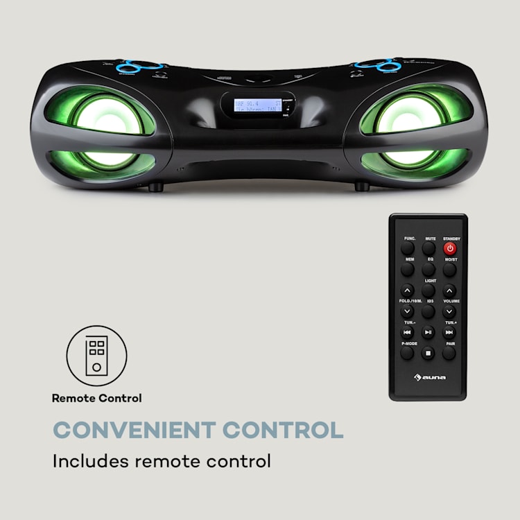 Spacewoofer DAB - Boombox, lettore CD, DAB+, FM, Bluetooth, telecomando, LED