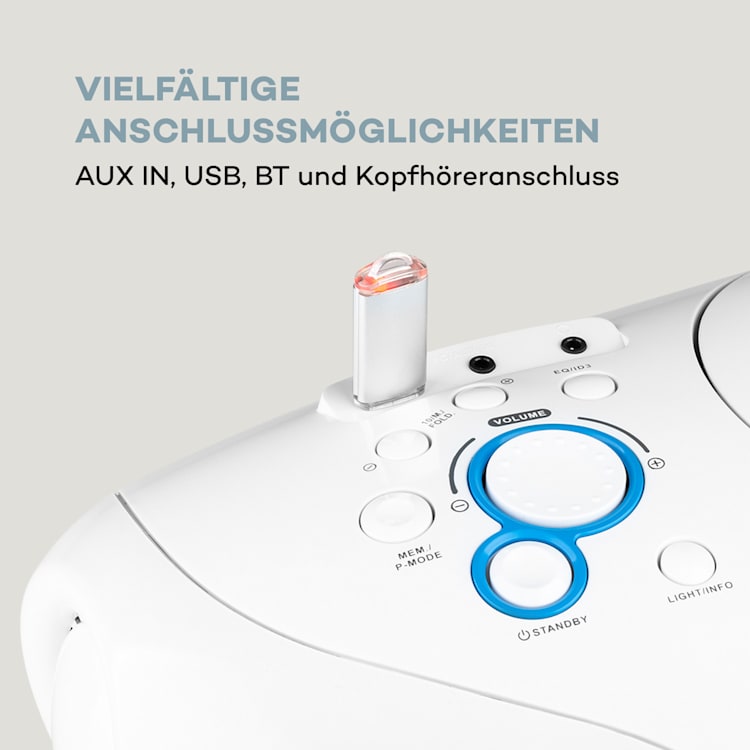 Spacewoofer DAB Boombox CD-Player DAB+ UKW Bluetooth Fernbedienung LED Weiß