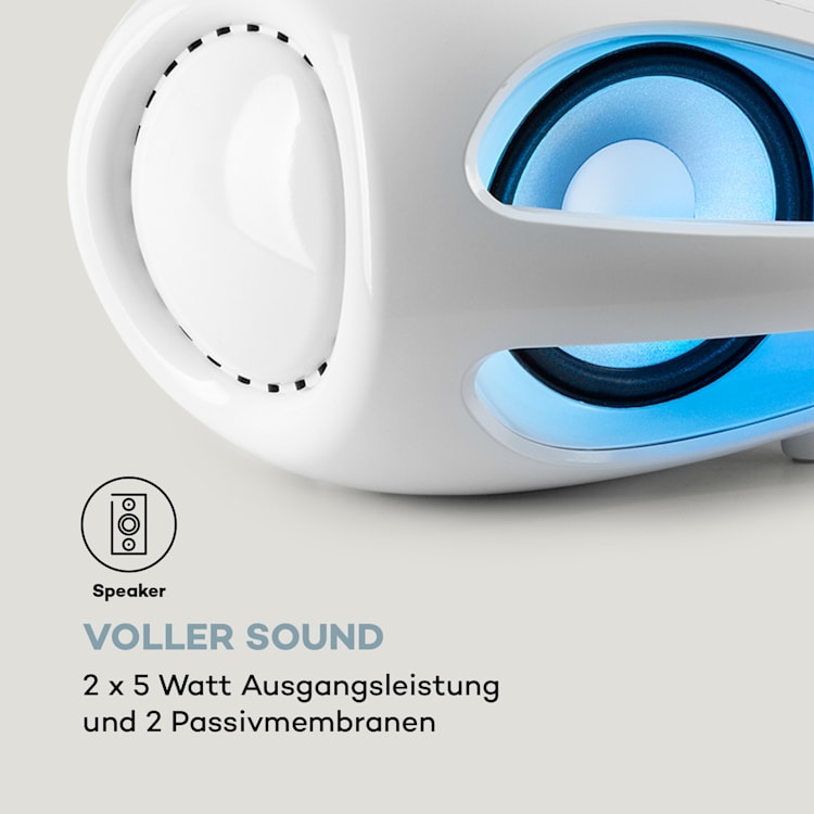 Spacewoofer DAB Boombox CD-Player DAB+ UKW Bluetooth Fernbedienung LED Weiß