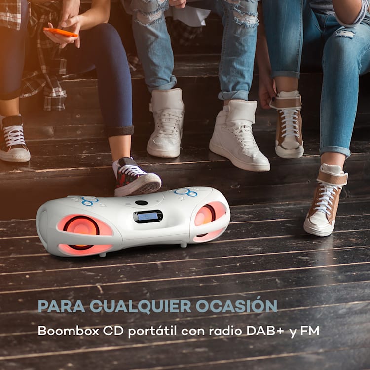 Spacewoofer DAB Boombox Reproductor de CD DAB+ FM Bluetooth Mando a distancia Led Blanco