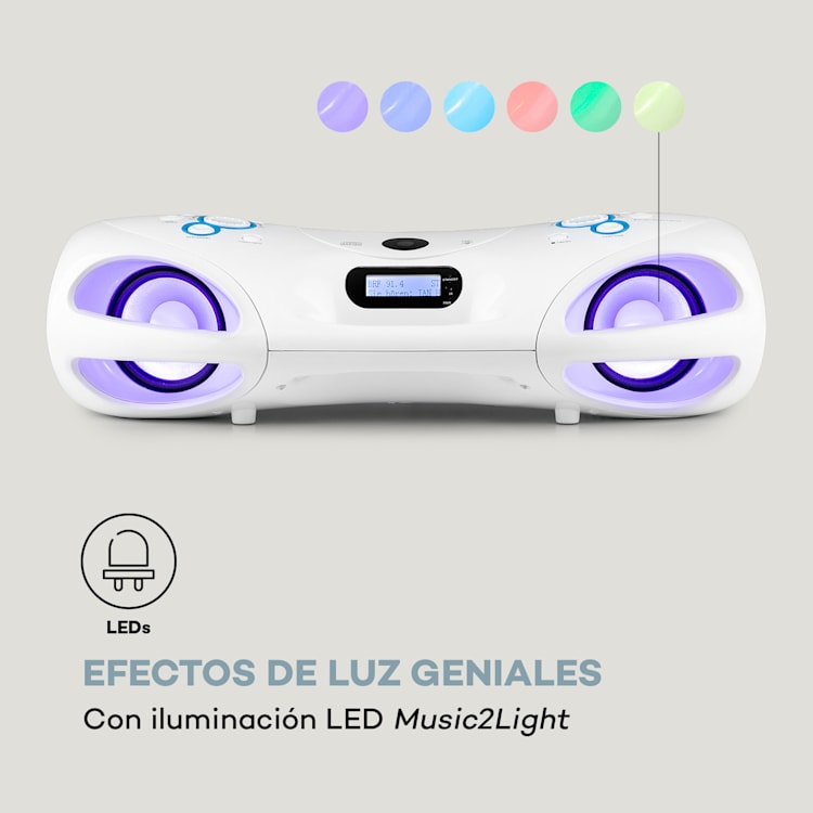 Spacewoofer DAB Boombox Reproductor de CD DAB+ FM Bluetooth Mando a distancia Led Blanco