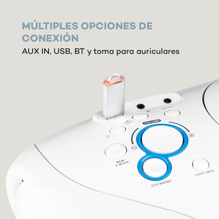 Spacewoofer DAB Boombox Reproductor de CD DAB+ FM Bluetooth Mando a distancia Led Blanco