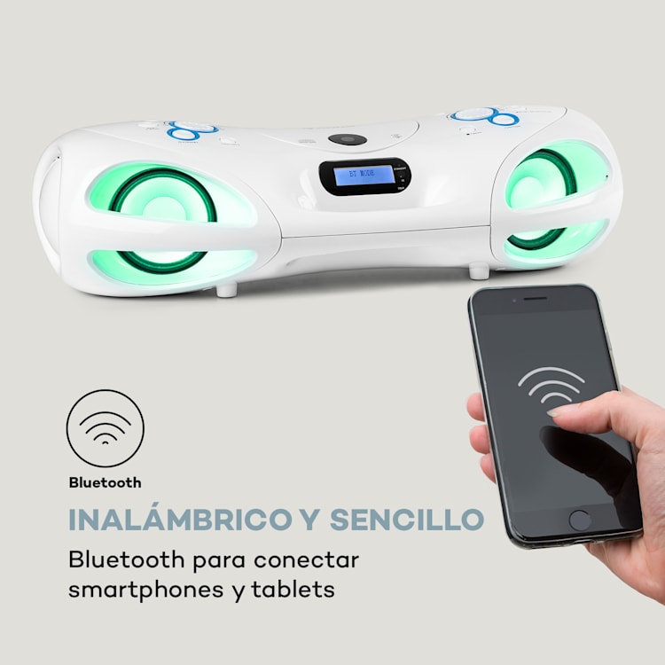 Spacewoofer DAB Boombox Reproductor de CD DAB+ FM Bluetooth Mando a distancia Led Blanco