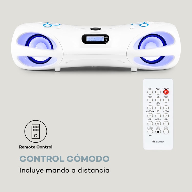 Spacewoofer DAB Boombox Reproductor de CD DAB+ FM Bluetooth Mando a distancia Led Blanco