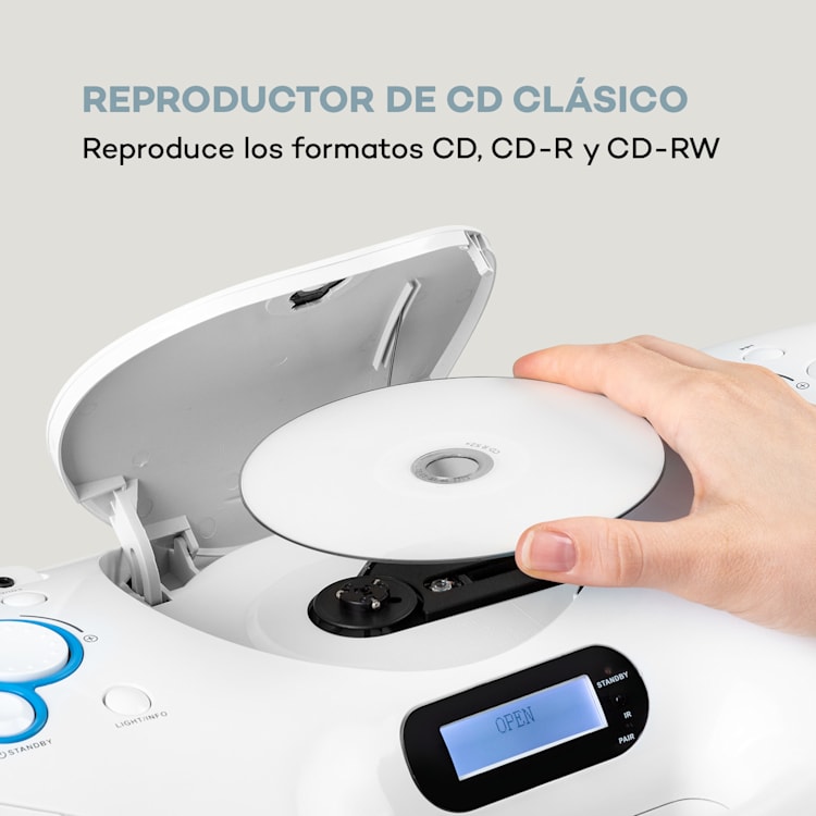 Spacewoofer DAB Boombox Reproductor de CD DAB+ FM Bluetooth Mando a distancia Led Blanco