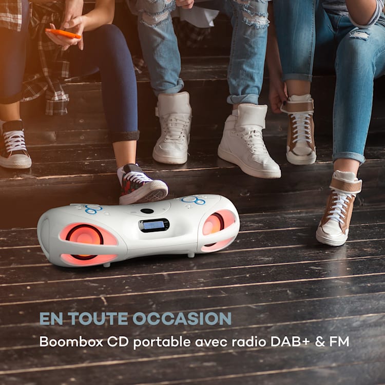 Boombox DAB Spacewoofer Lecteur CD DAB+ FM Bluetooth Télécommande LED Blanc