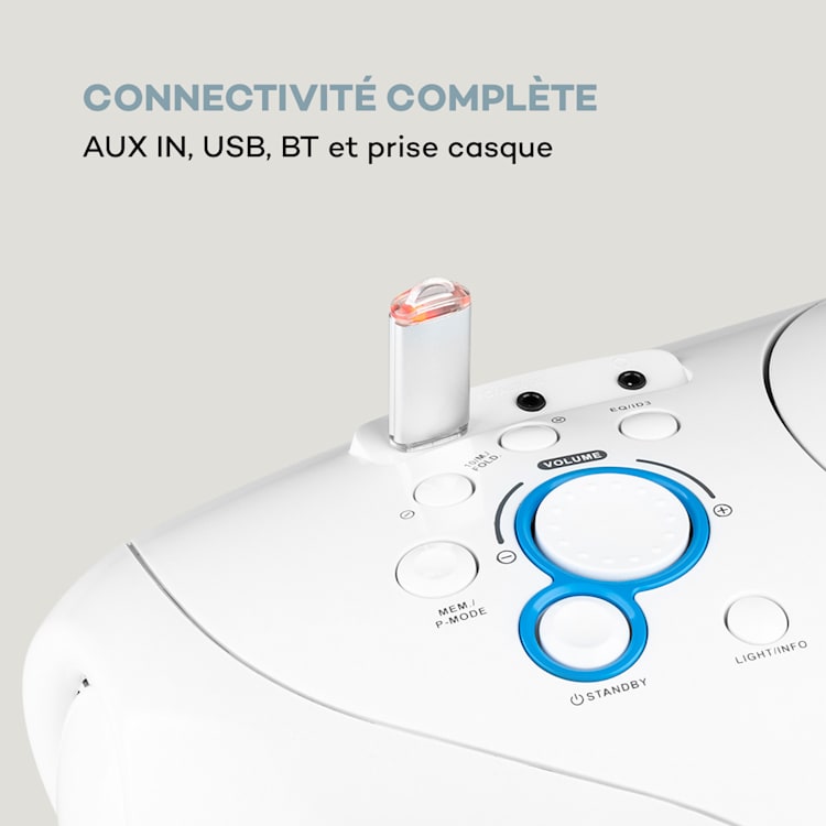 Boombox DAB Spacewoofer Lecteur CD DAB+ FM Bluetooth Télécommande LED Blanc