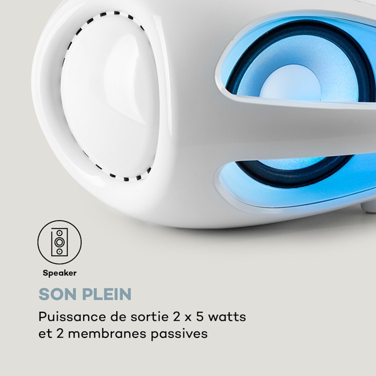 Boombox DAB Spacewoofer Lecteur CD DAB+ FM Bluetooth Télécommande LED Blanc