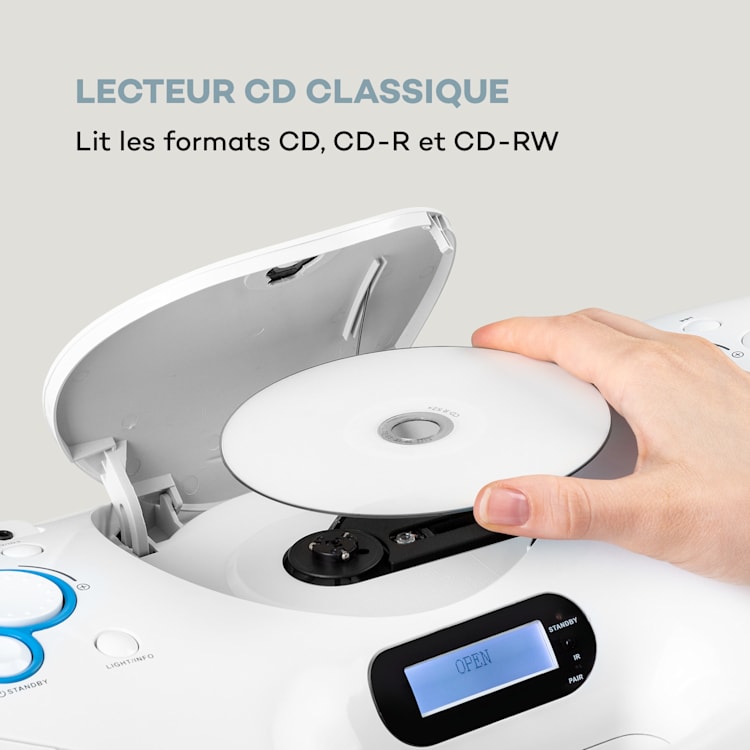 Boombox DAB Spacewoofer Lecteur CD DAB+ FM Bluetooth Télécommande LED Blanc