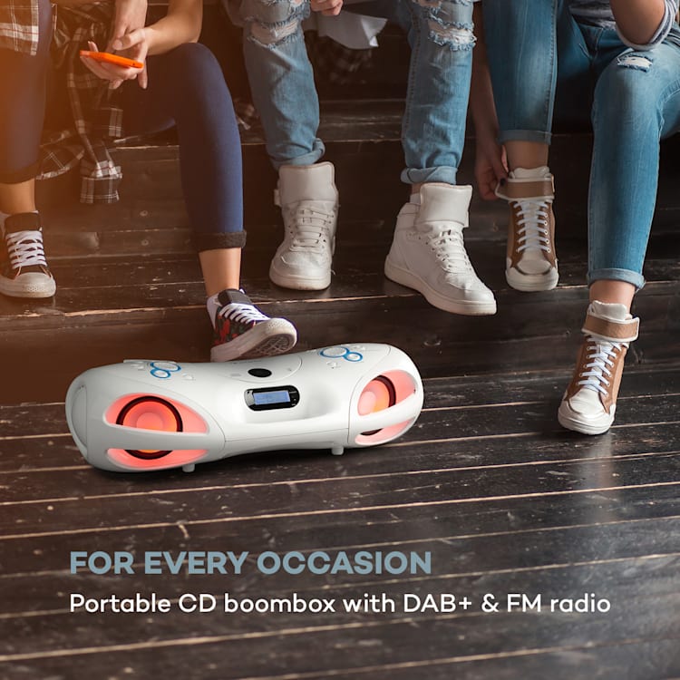 Spacewoofer DAB Boombox, CD-prehrávač, DAB+, UKW, Bluetooth, diaľkové ovládanie, LED Biela