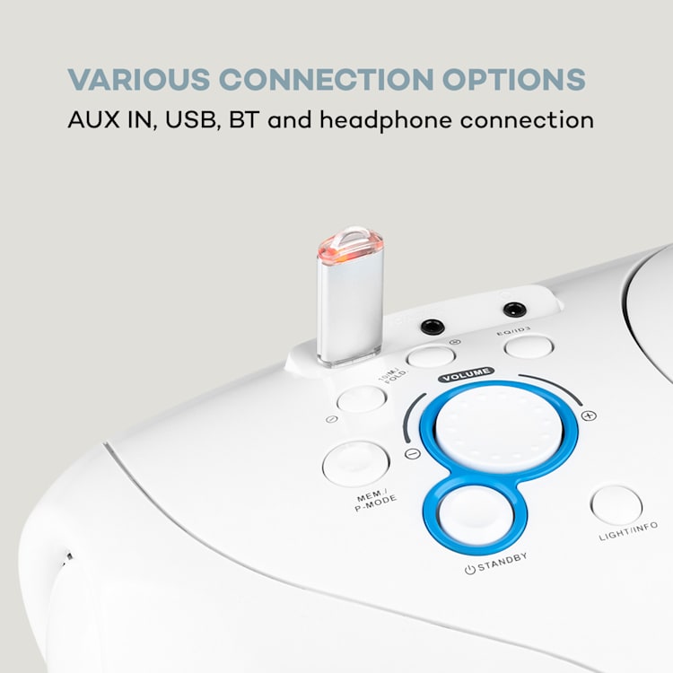 Spacewoofer DAB Boombox, CD-prehrávač, DAB+, UKW, Bluetooth, diaľkové ovládanie, LED Biela