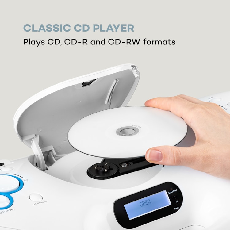 Spacewoofer DAB Boombox, CD-prehrávač, DAB+, UKW, Bluetooth, diaľkové ovládanie, LED Biela