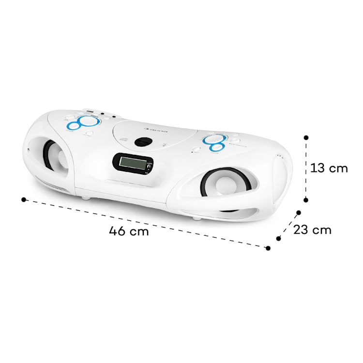 Spacewoofer DAB Boombox CD-Player DAB+ UKW Bluetooth Fernbedienung LED Weiß