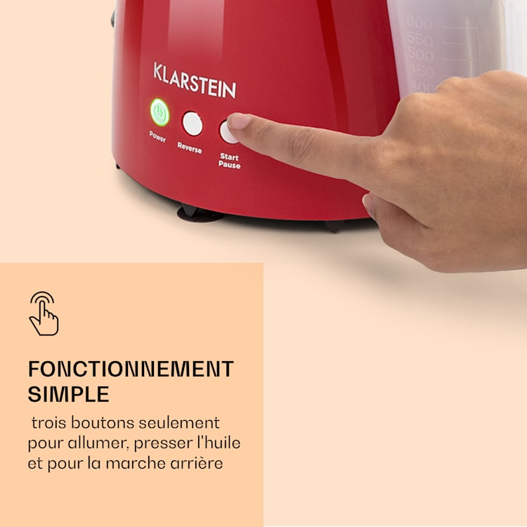 Presse à huile Olivia Presse à froid 650 W 700 g 2 vis de pressage Rouge