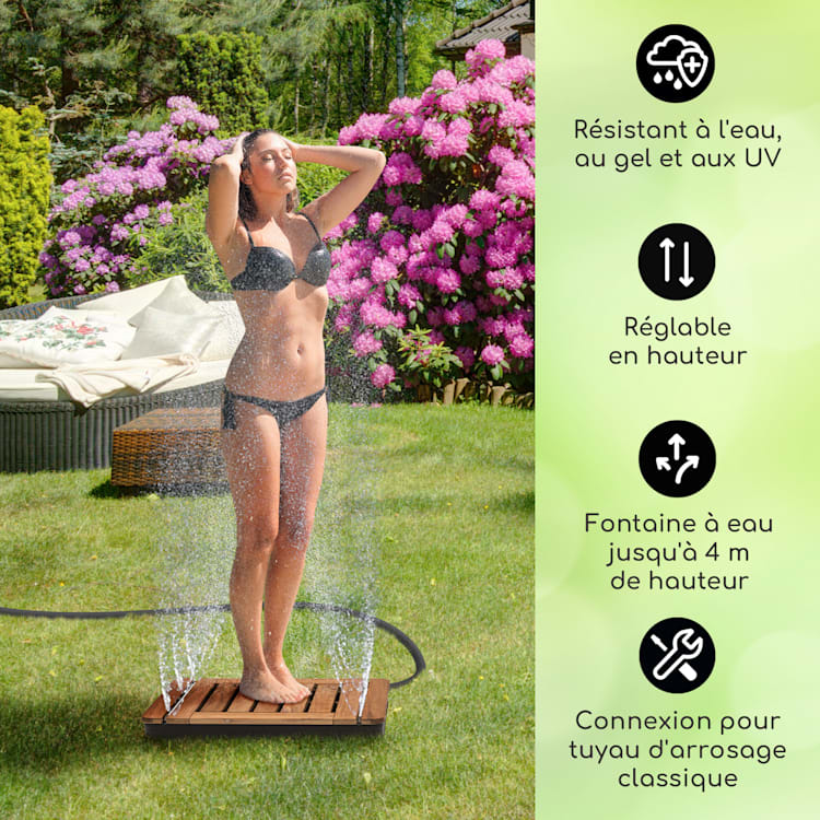 Sumatra Teak Square Douche de jardin Aluminium bois de teck Poignée de transport Square | Noir