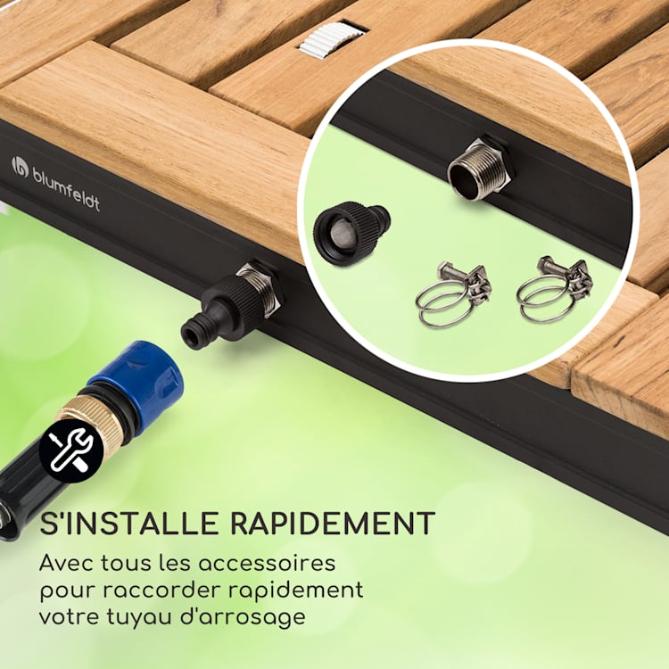 Sumatra Teak Square Douche de jardin Aluminium bois de teck Poignée de transport Square | Noir