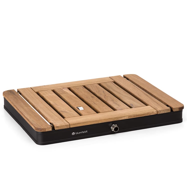 Sumatra Teak Square Douche de jardin Aluminium bois de teck Poignée de transport Square | Noir