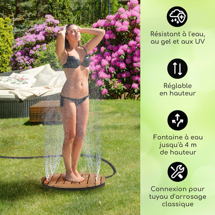 Sumatra Teak Round Douche de jardin Aluminium bois de teck Poignée de transport Round | Noir
