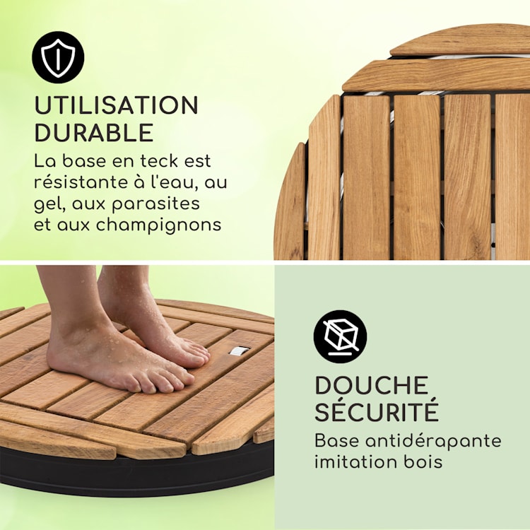 Sumatra Teak Round Douche de jardin Aluminium bois de teck Poignée de transport Round | Noir