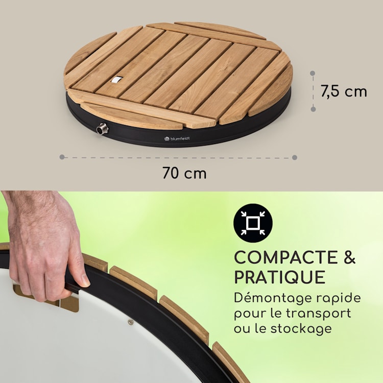Sumatra Teak Round Douche de jardin Aluminium bois de teck Poignée de transport Round | Noir