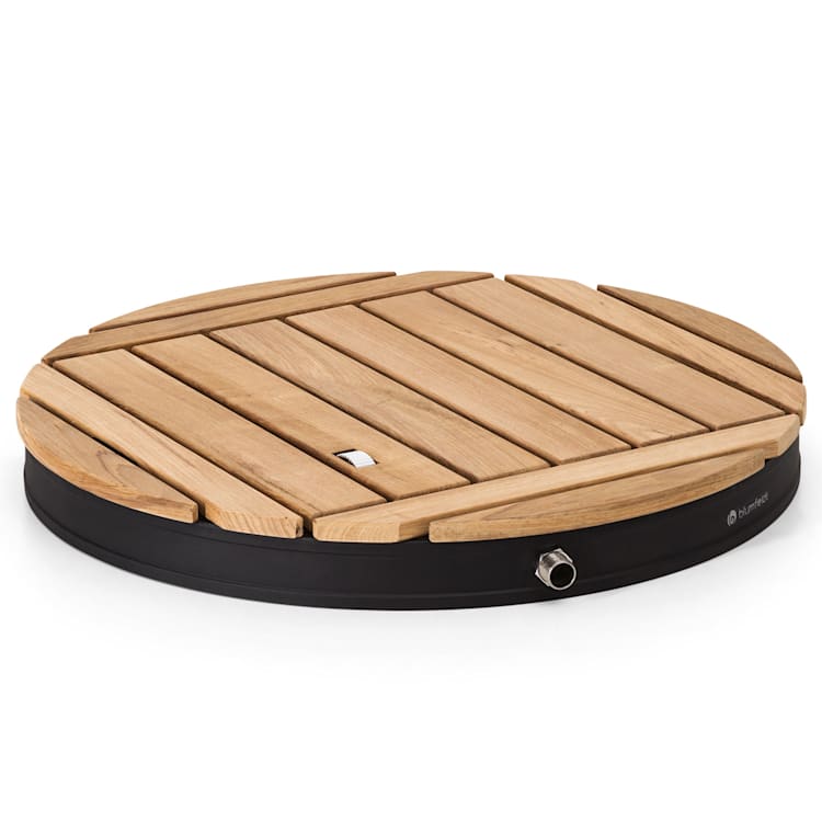 Sumatra Teak Round Douche de jardin Aluminium bois de teck Poignée de transport Round | Noir